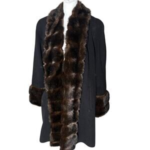 Albert Nipon faux fur coat pea coat brown waterfall size small winter